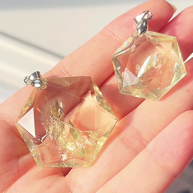 NO.41稀有珍貴彩虹光 黃水晶 靈擺 能量 項鍊  六芒星 吊墜 - 項鍊 - 水晶 黃色