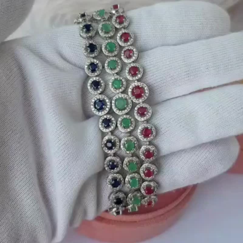 Natural Ruby Bracelet Sterling Silver 925 - 手鍊/手環 - 純銀 紅色
