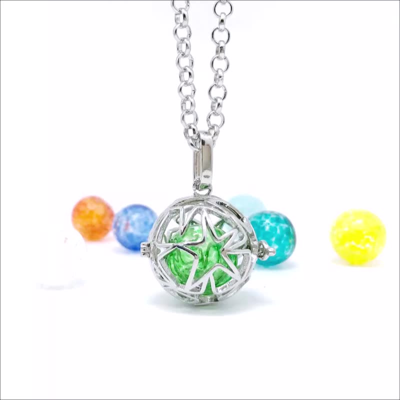Diffuser Locket Necklace - Cutout Multi Star Sphere Inside 12mm Snowflake - Necklaces - Colored Glass Silver