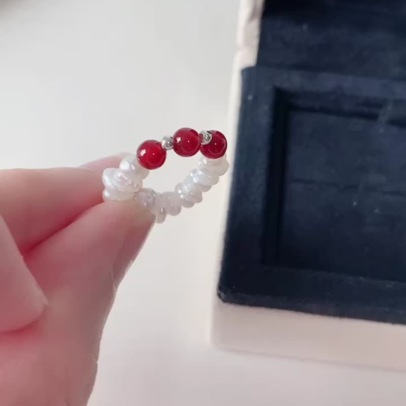 天然巴洛克珍珠配石榴石銀珠戒指 - 戒指 - 珍珠 多色
