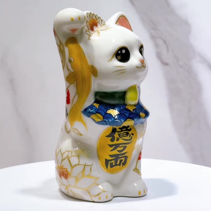 【鯉躍蓮華】日本清水燒招財貓 | 色繪 鯉 - 裝飾/擺設  - 瓷 多色