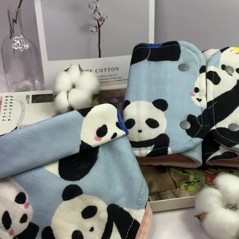 可愛動物-熊貓 日本100%純棉 揹巾口水巾 - 圍兜/口水巾 - 棉．麻 藍色