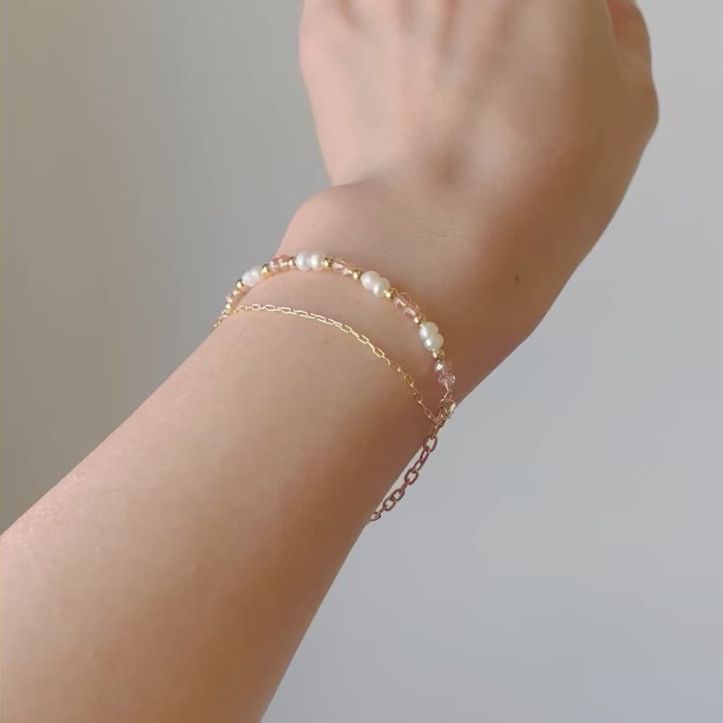 Handmade bracelet freshwater pearls Japanese handicraftsman - Bracelets - Pearl Pink