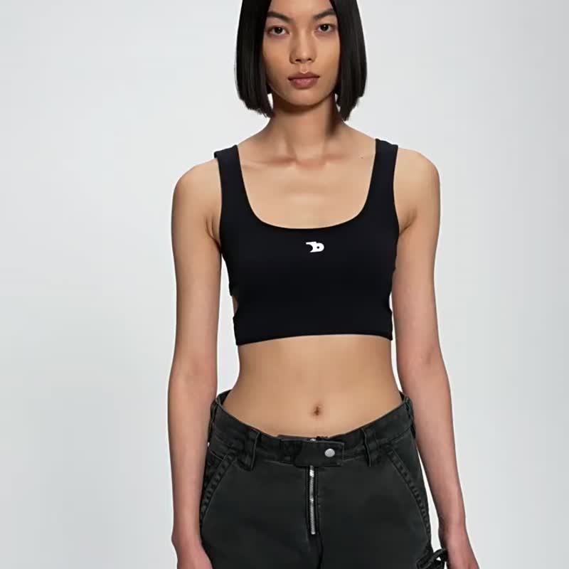 Black 3-color Maillard logo square collar sports short vest spring and summer cross strap outerwear underwear - ชุดชั้นในกีฬาผู้หญิง - ไฟเบอร์อื่นๆ สีดำ