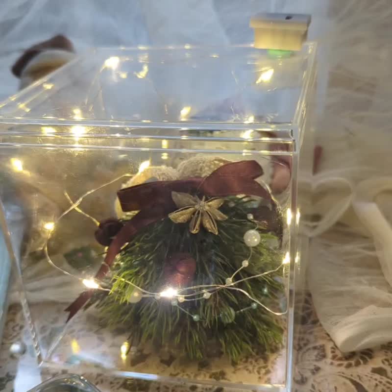 Christmas gift box-realistic mini Christmas tree ornaments landscape box - ช่อดอกไม้แห้ง - พืช/ดอกไม้ สึชมพู