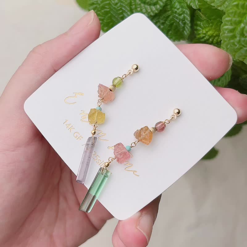 Candy Tourmaline Rough Stone Pillar Earrings - Earrings & Clip-ons - Crystal Multicolor