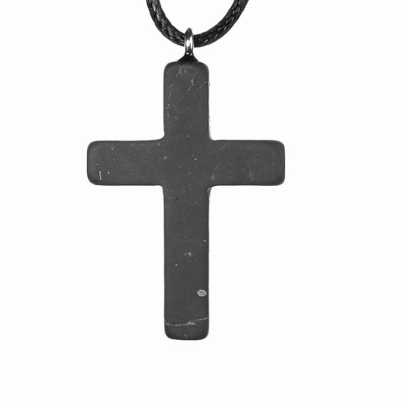 Shungite Cross Matte Necklace - 項鍊 - 石頭 黑色