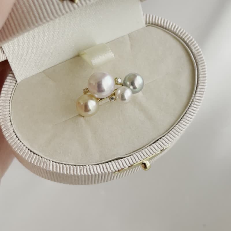 Japanese pearl, made in Japan, Akoya pearl ring, made in Japan, 18K gold, Japanese rare pearls, Akoya rare pearls, Denjia Treasure Shell Festival, Sunshine item direct item - แหวนทั่วไป - ไข่มุก หลากหลายสี