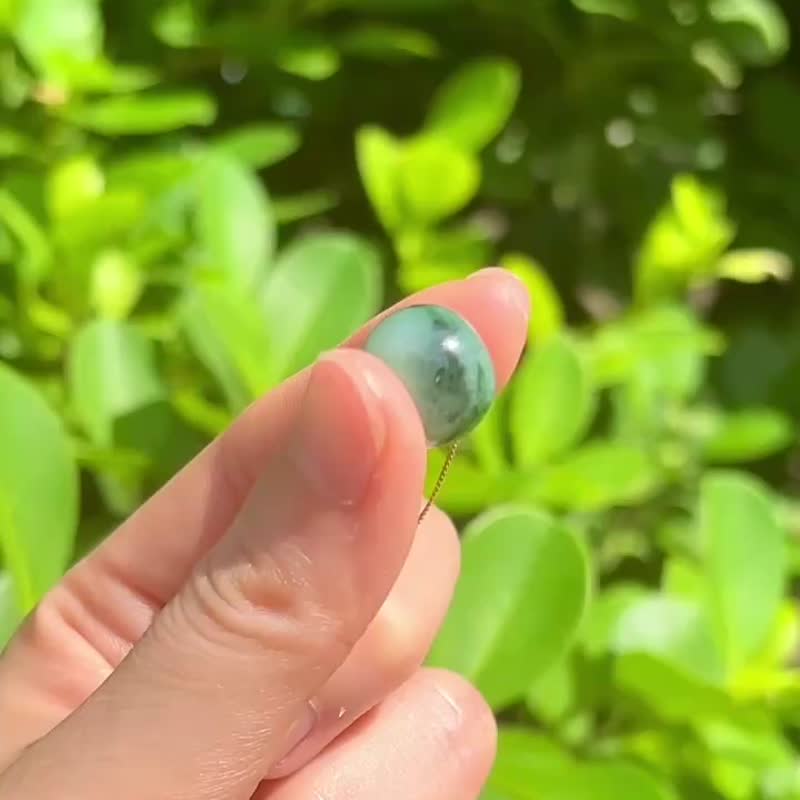 冰種 天然翡翠 緬甸 A玉 玉鐲 • 花青飄花翡翠單珠鼓珠吊墜 - 手鍊/手環 - 玉石 綠色