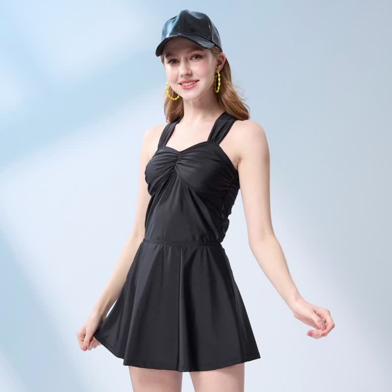 MIT Fast Shipping Camisole One Piece Swimsuit - Women's Swimwear - Nylon Black