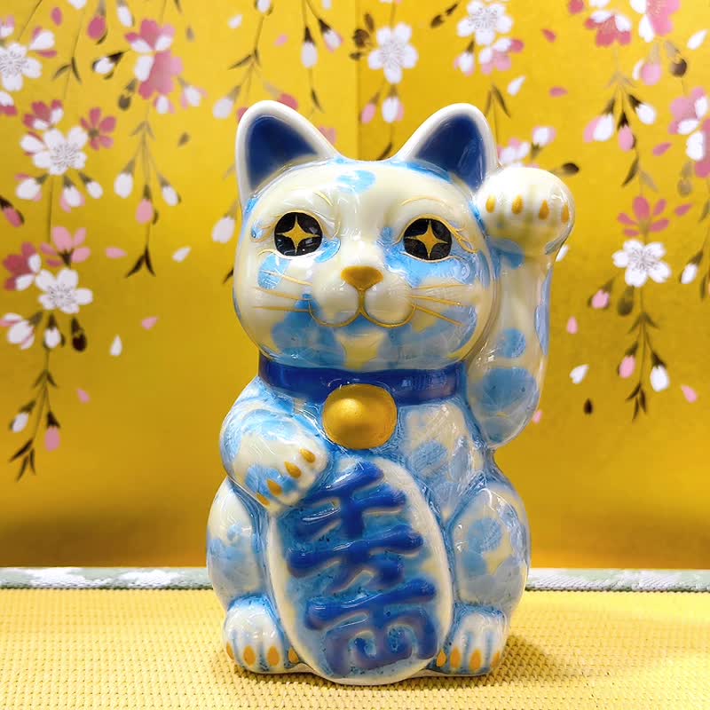 【霧彩納祿】日本清水燒招財貓 | 花結晶 縹 - 千万両 左 - 擺飾/家飾品 - 瓷 藍色