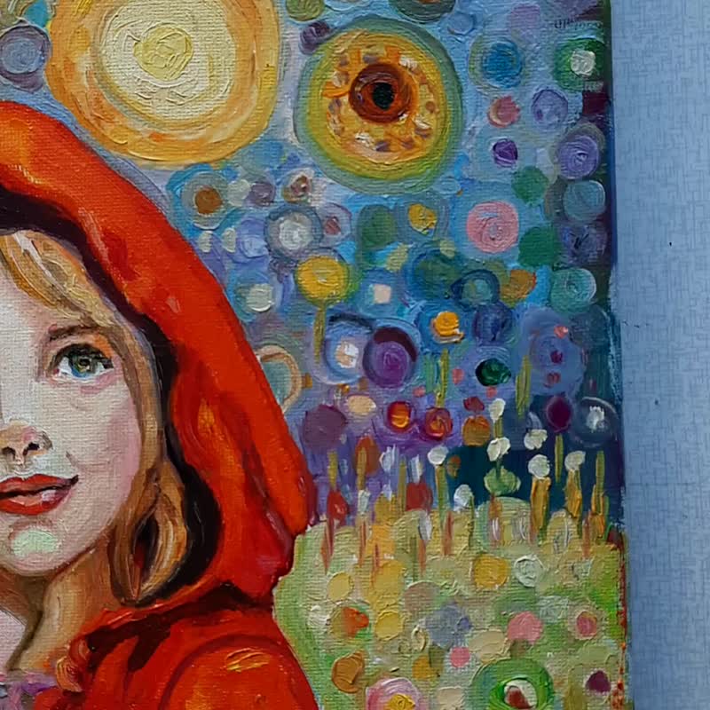 原創畫 子猫と少女の絵画 オリジナルアート 油絵 キャンバスに