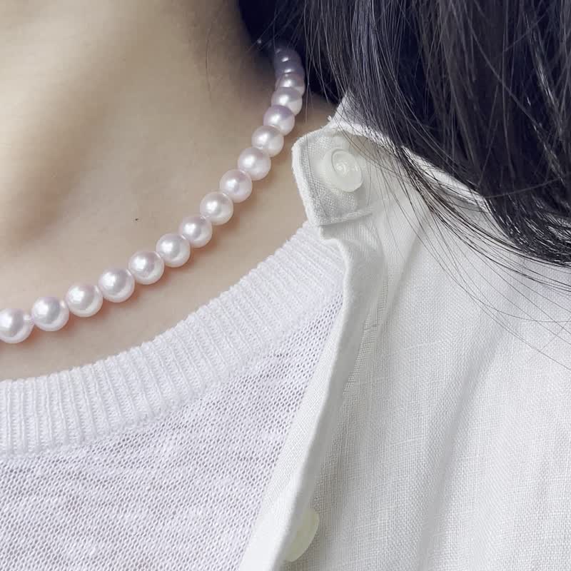 7.5-8mm pinkish white akoya pearl bead necklace 925silver clasp - สร้อยคอ - ไข่มุก สึชมพู