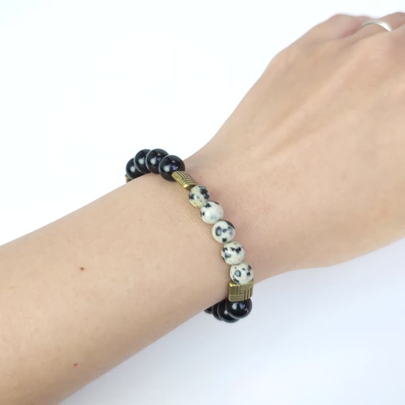 Madaragu Zhenqi (speckled Stone white dot blue sky orchid/cypress/black gold obsidian) (16cm) - Bracelets - Stone Black