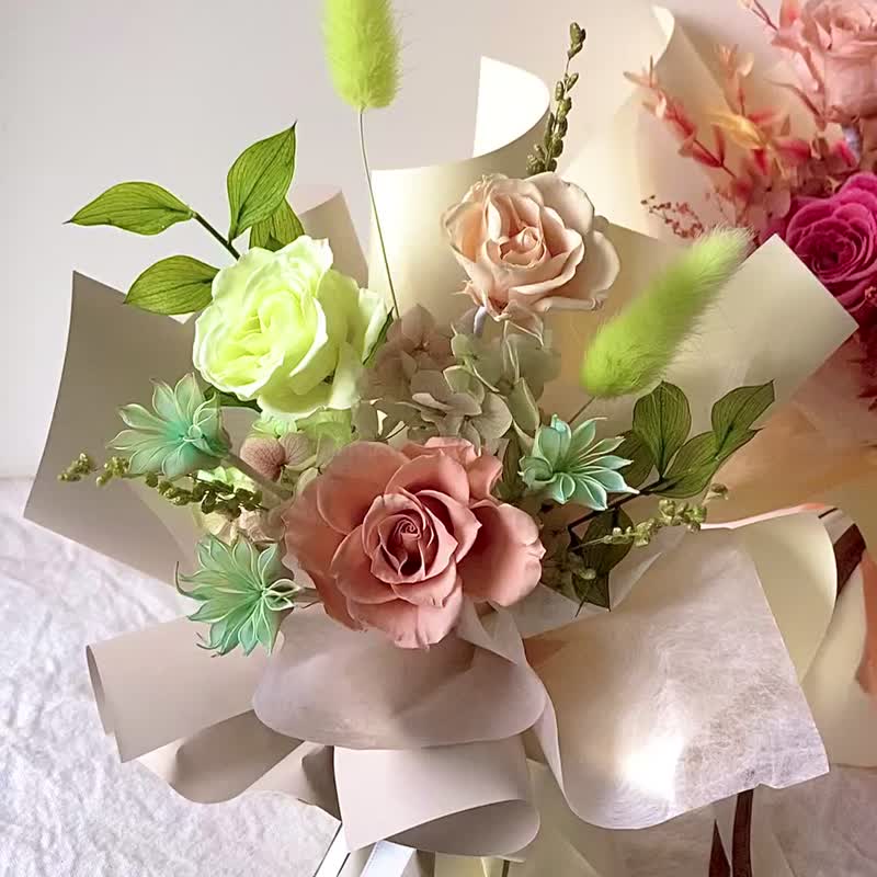 新古典永生花束-情人節/520/七夕/教師節畢業禮物/永生玫瑰花束 - 乾燥花/永生花 - 植物．花 橘色