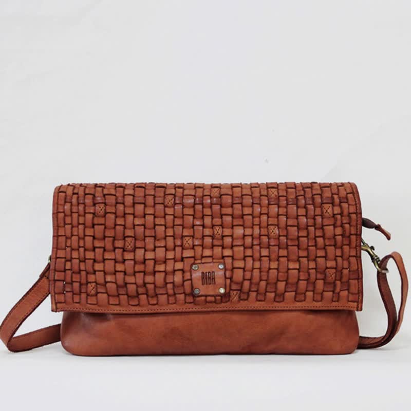 [Spain BIBA]Kansas Ka8 retro woven flip-top clutch/shoulder bag/woven bag - Messenger Bags & Sling Bags - Genuine Leather Multicolor