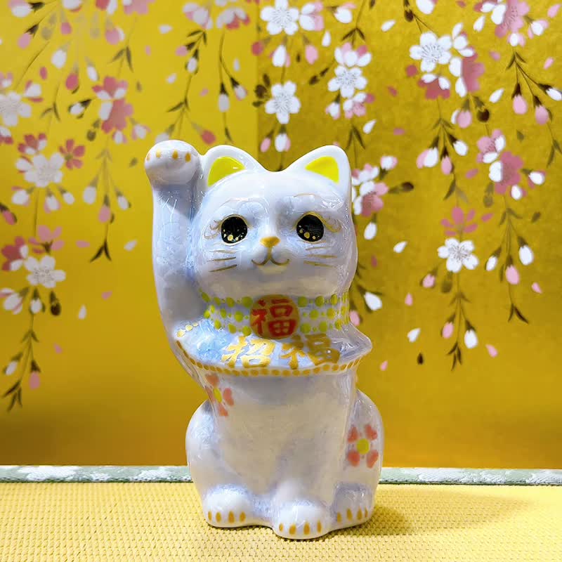 【福藤綻華】日本清水燒招財貓 | 花結晶 - 藤 招福 - 擺飾/家飾品 - 瓷 藍色