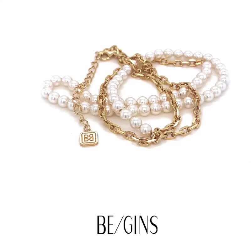 パール BB チェーン ロングネックレス - ネックレス - スターリングシルバー ホワイト