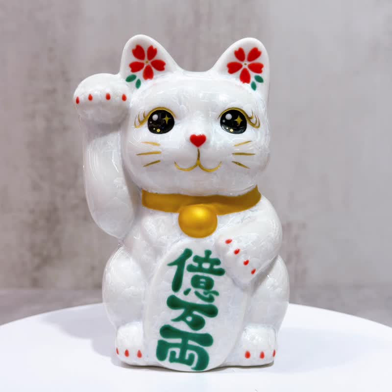 【福耀京燒】日本清水燒招財貓 | 花結晶 白 億萬両 右 - 裝飾/擺設  - 瓷 白色