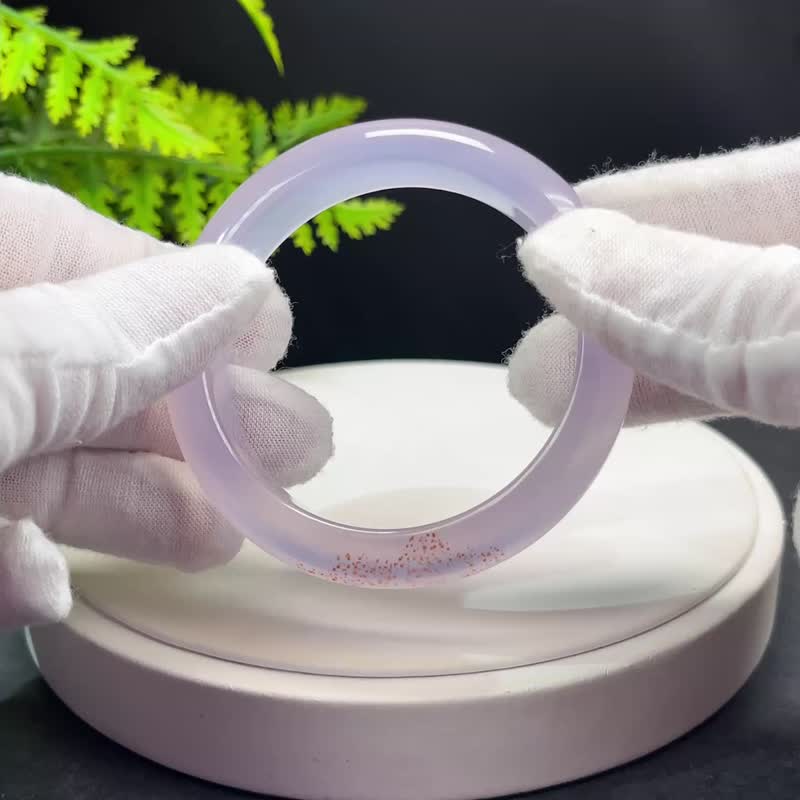 高品質 馬達加斯加紫 瑪瑙手镯 54MM 高冰潤幹淨起剛龍鱗紋朱砂點 - 手鍊/手環 - 半寶石 紫色