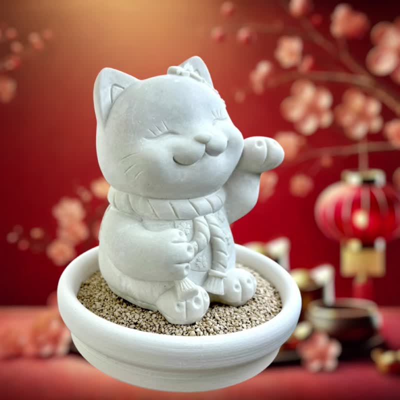 Lucky Cat w/small dish holder set - น้ำหอม - วัสดุอื่นๆ ขาว