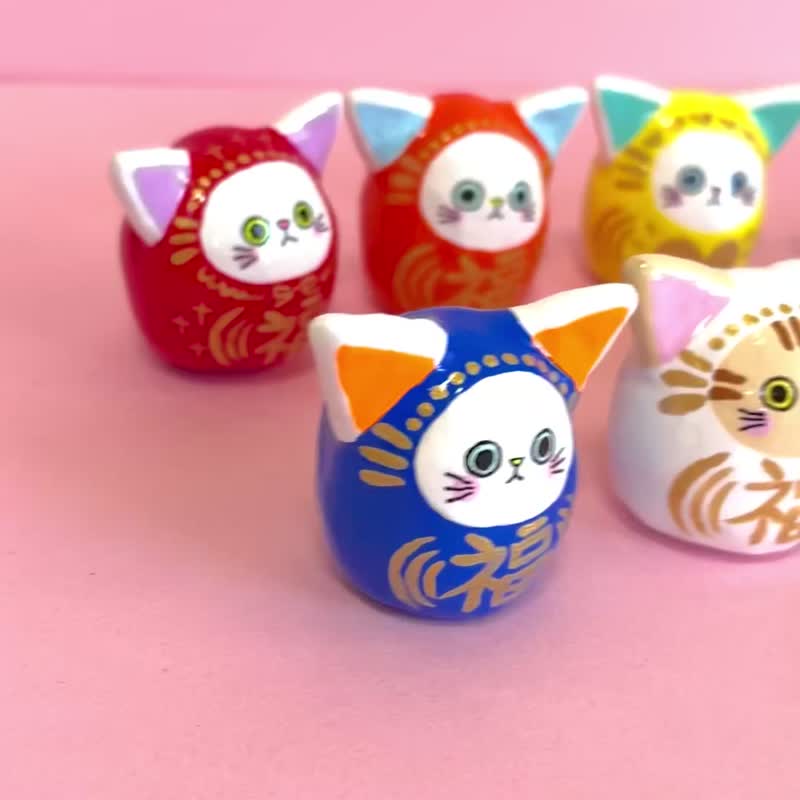貓達摩【小】白色的 中間 - 擺飾/家飾品 - 黏土 白色