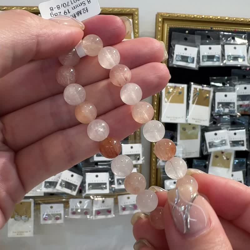 精品拉絲通透閃仙女粉色系彩兔毛水晶8.5mm19.28g消除負面壓力 - 手鍊/手環 - 水晶 多色
