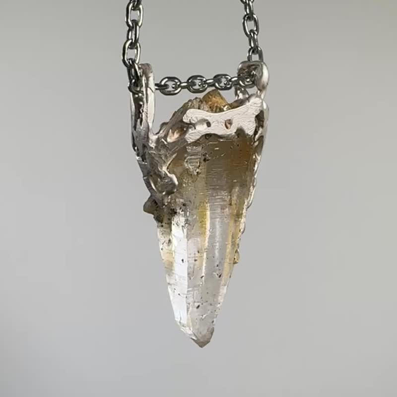 喜馬拉雅水晶/純銀粗獷個性手工項鏈 - 項鍊 - 純銀 