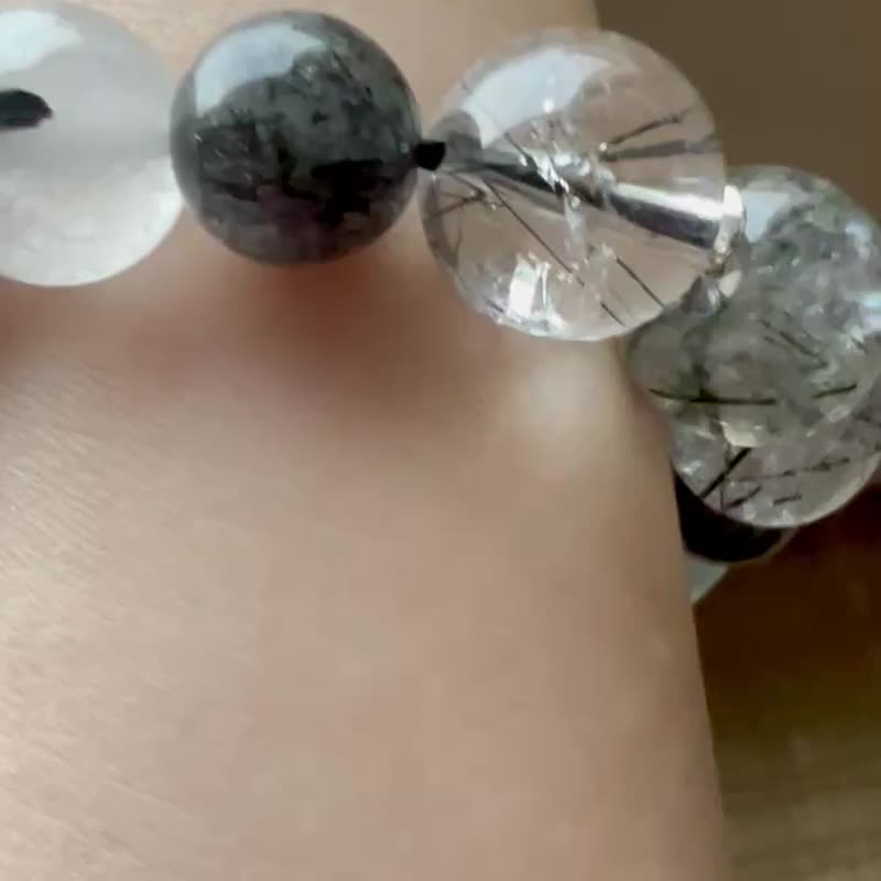 ||心鐸|| 海底輪能量手環。能量清理 黑髮晶/黑曜石/茶晶/925銀 - 手鍊/手環 - 水晶 黑色