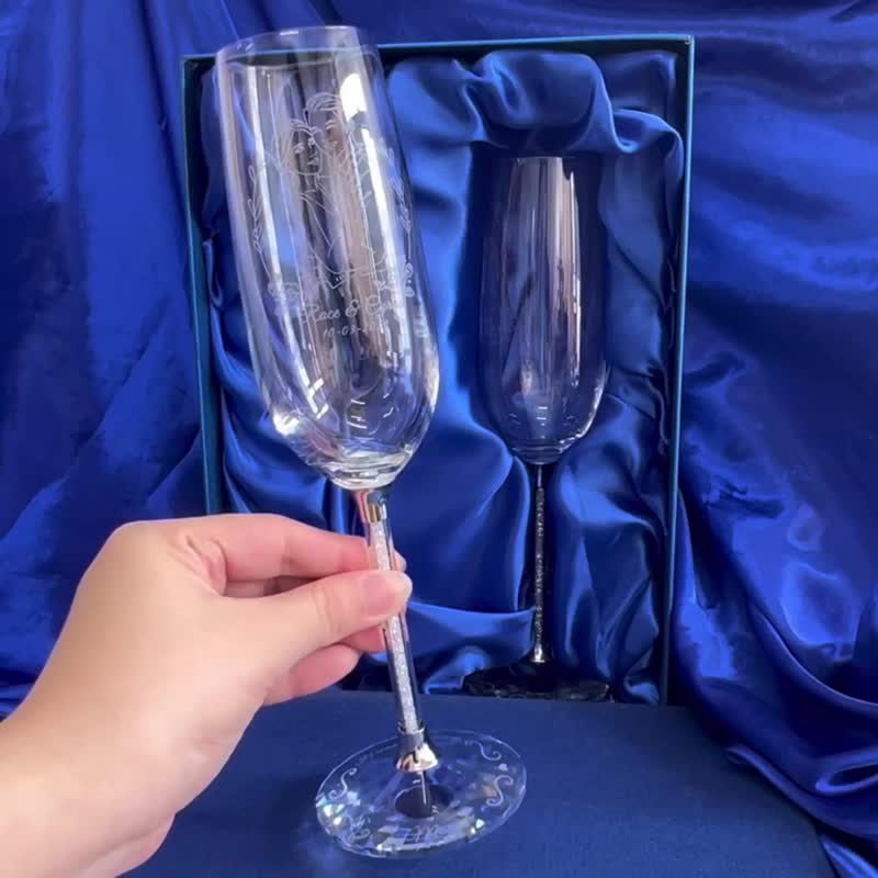 【Made in Hong Kong】Crystal Champagne Glass | Customized Wine Glass | Wedding Pair | Wedding Gift - Bar Glasses & Drinkware - Glass 