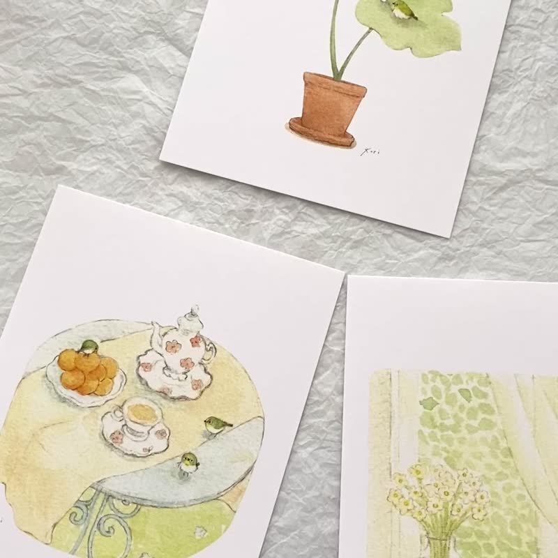 Green Embroidered Eyes Childlike Scenery Postcard 67 - การ์ด/โปสการ์ด - กระดาษ 