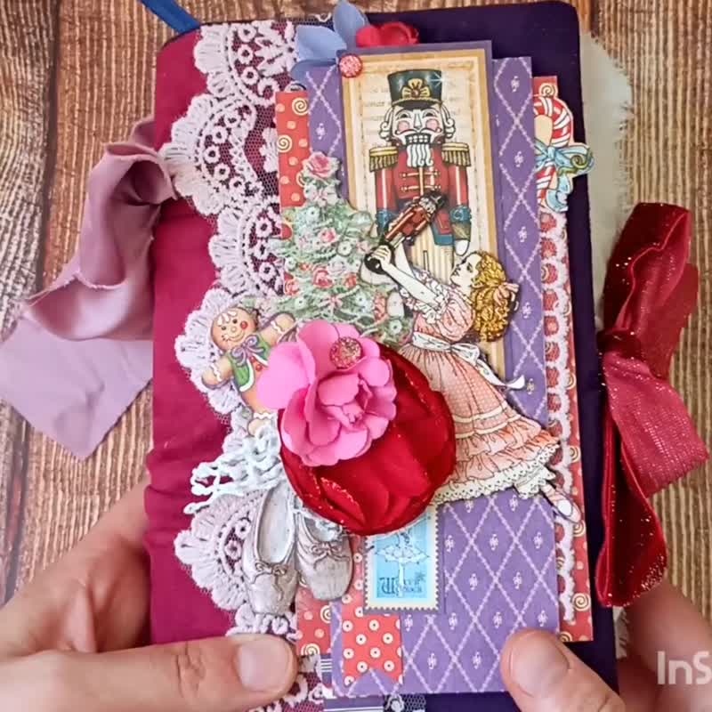Christmas Nutcracker junk journal handmade December daily winter journal 19*10cm - 筆記本/手帳 - 紙 綠色