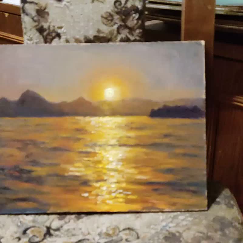 題名夕焼けの海、作者 Kim 、版画Ｎｏ．8/100です。 夕焼けの海 Kim 8/100（題名夕焼けの海、作者 Kim 、版画No．8