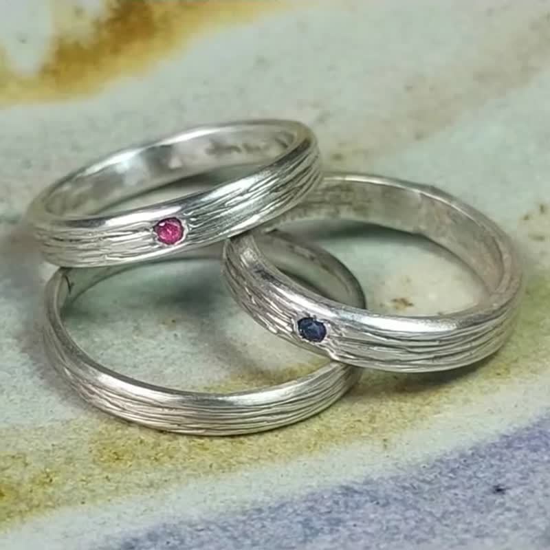 【Captain Flint手作銀飾】焰靛緣環 天然紅寶石 藍寶石 純銀戒指 - 戒指 - 寶石 多色