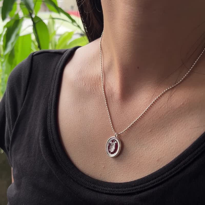 Green plant series saw green velvet enamel sterling silver pendant - สร้อยคอ - เงินแท้ 