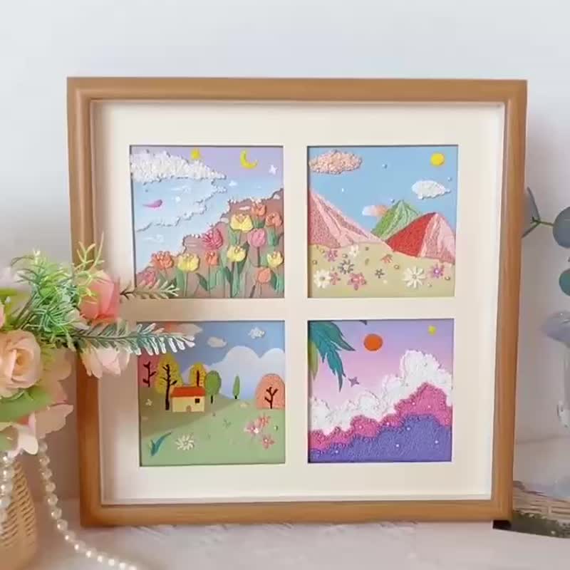 Embroidery handmade DIY material package, landscape photo frame painting gift - โปสเตอร์ - วัสดุอื่นๆ 