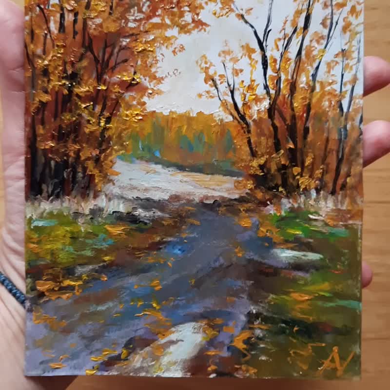 秋季原創油畫：繽紛印象派藝術作品，厚塗微型畫 - 牆貼/牆身裝飾 - 紙 