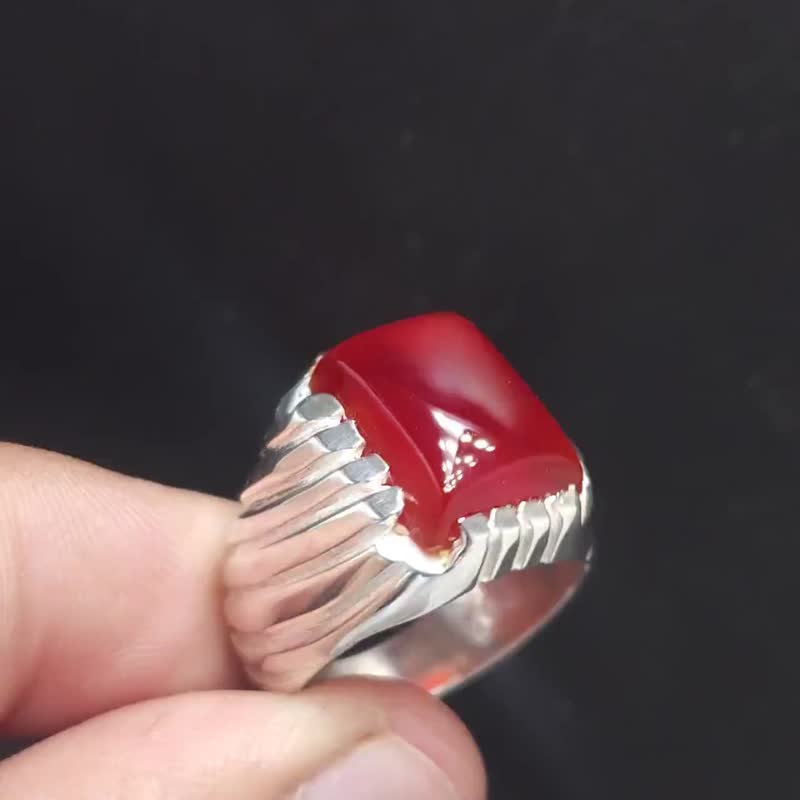 Beautiful Red Agate Aqeeq Red Big Oval Silver Ring, Silver Handmade Jewelry, 925 - 戒指 - 寶石 紅色