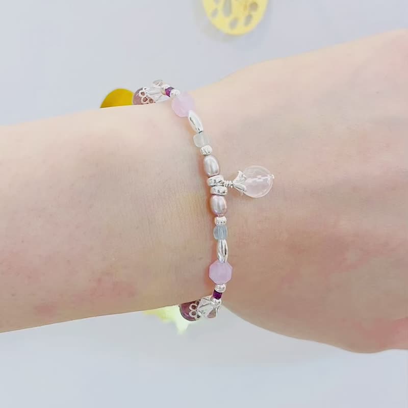 スターライトピンククリスタルカットダイヤモンド天然真珠アクアパープルホワイトクリスタル/桃の花結婚カスタマイズされたデザイン - ブレスレット - クリスタル ピンク