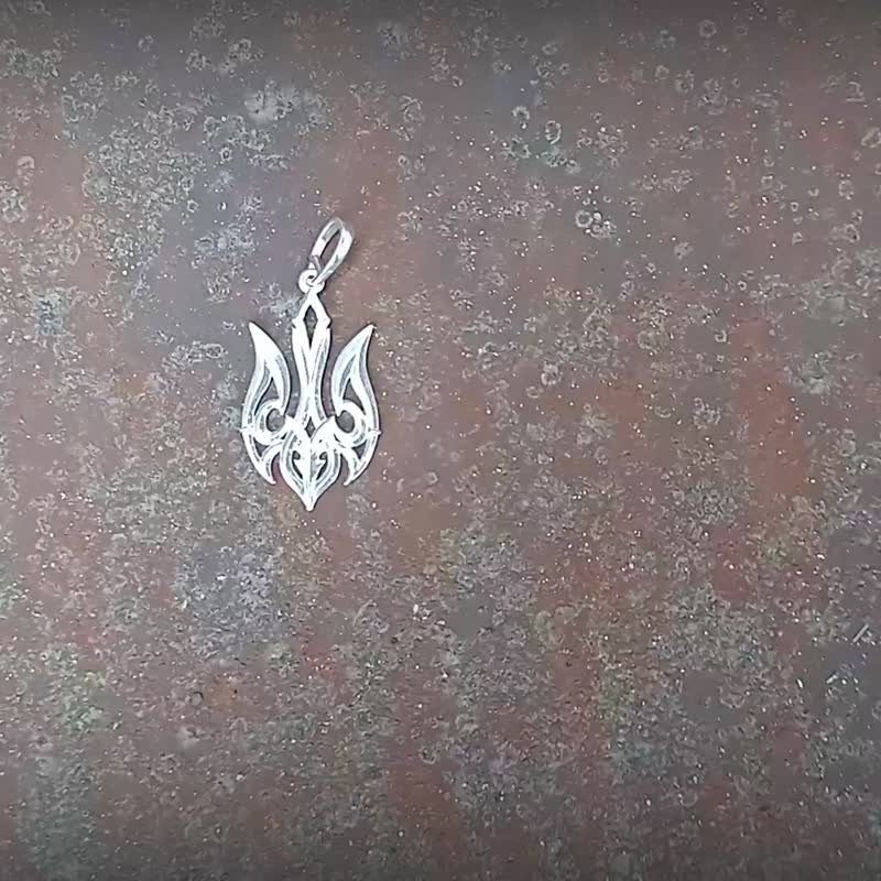 Silver trident necklace pendant,silver tryzub necklace pendant,silver ukraine - 項鍊 - 純銀 銀色
