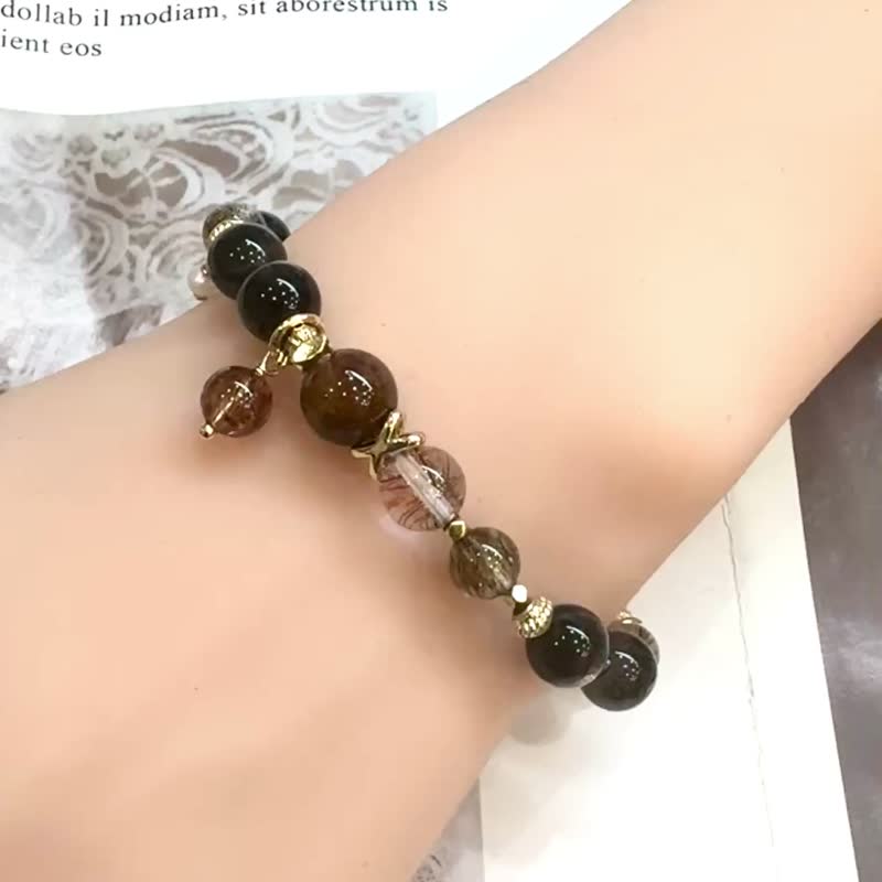 化太歲防小人必備神器 魔鬼銀髮 黑金骨幹 煙花紅銅鈦 - 手鍊/手環 - 水晶 