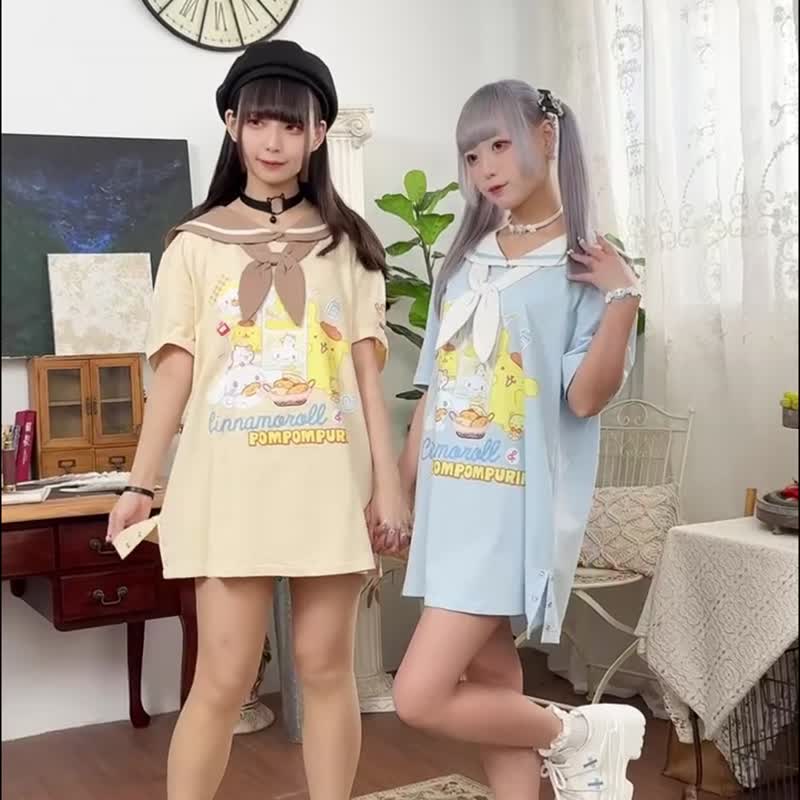 原創三麗鷗SANRIO授權大耳狗布丁狗好朋友領結短袖水手服JJ5087 - 女 T 恤 - 棉．麻 
