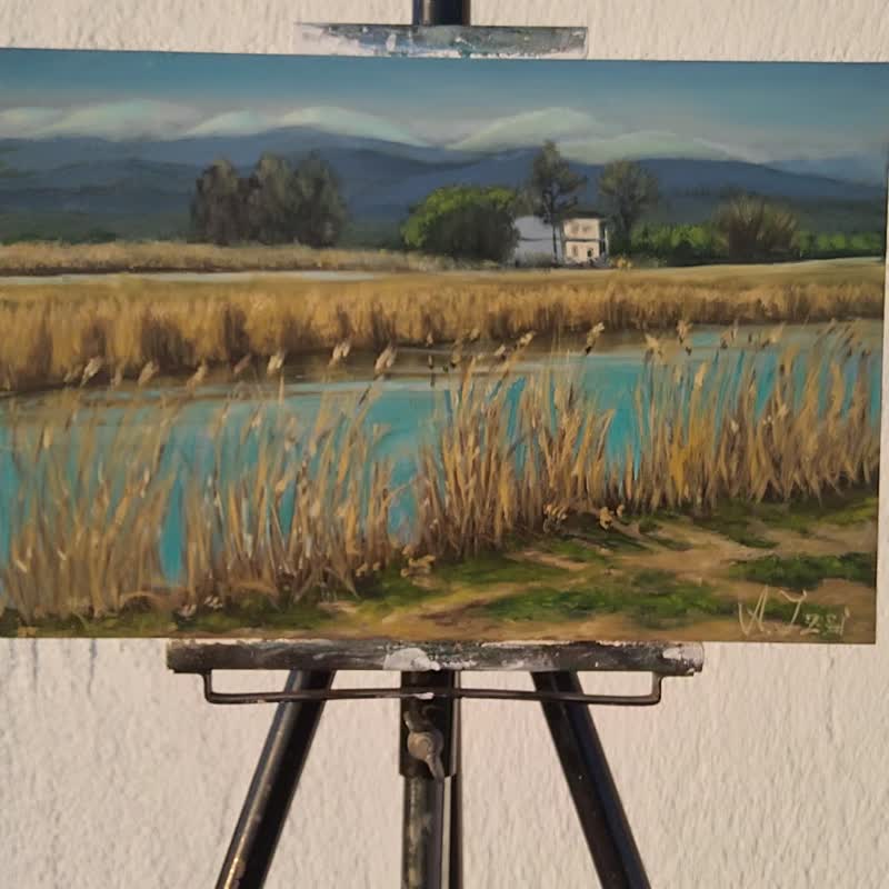 Countryside Painting Landscape Original Artwork River Bank Scene Originaa Artl - 插畫/繪畫/寫字 - 其他材質 