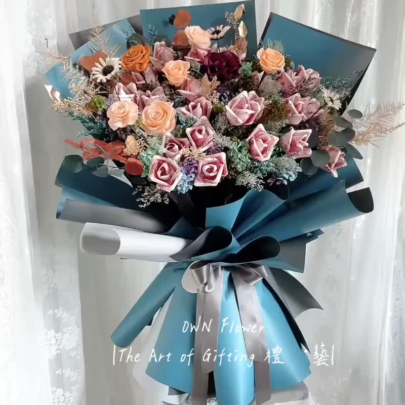 巨大花束/錢花束/有錢花花束/鈔票花束/求婚花束/生日禮物/永生花 - 乾燥花/永生花 - 植物．花 綠色