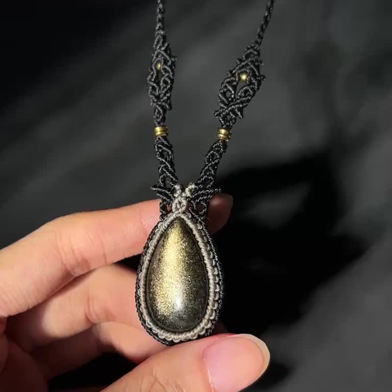 [Customized] Stone Totem Braided Necklace - Necklaces - Crystal Black