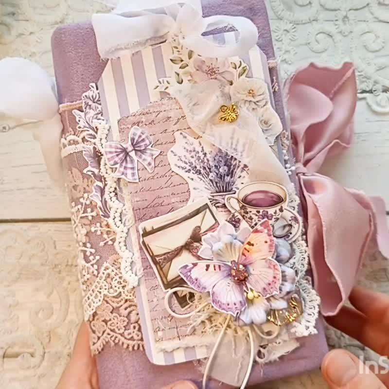 花園兔子垃圾日記本 手工製作 Farmlife 花朵 紫丁香筆記本 厚厚 - 筆記本/手帳 - 紙 紫色