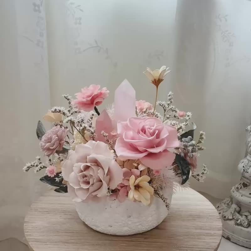 遇見花開。粉水晶 永生花 盆花 - 盆栽/植栽 - 水晶 粉紅色