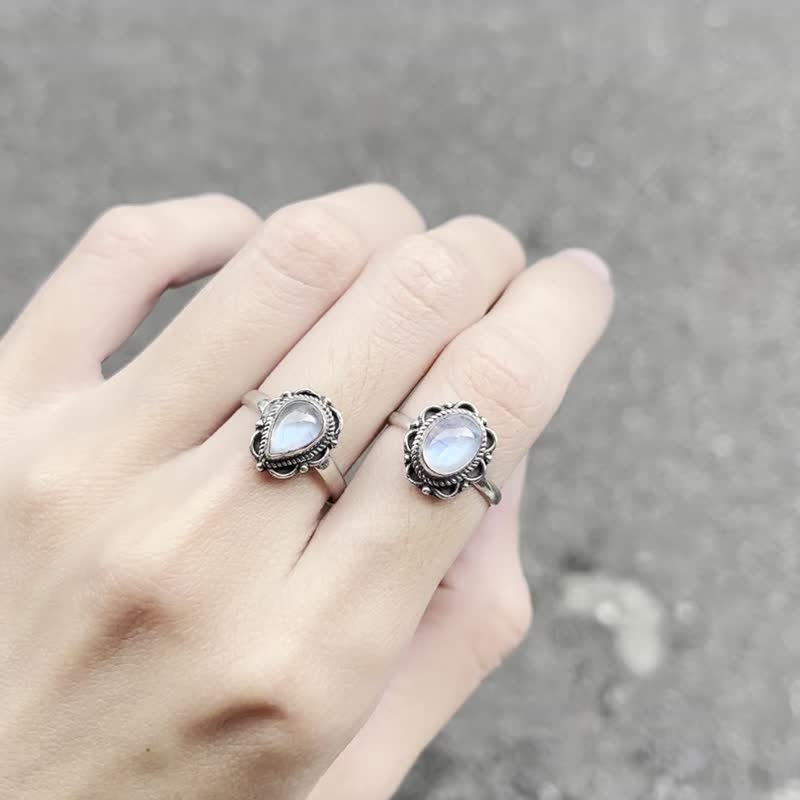 Xiyingyao 925 Silver moonstone natural stone live ring ethnic style retro hippie men and women - แหวนทั่วไป - คริสตัล สีเงิน