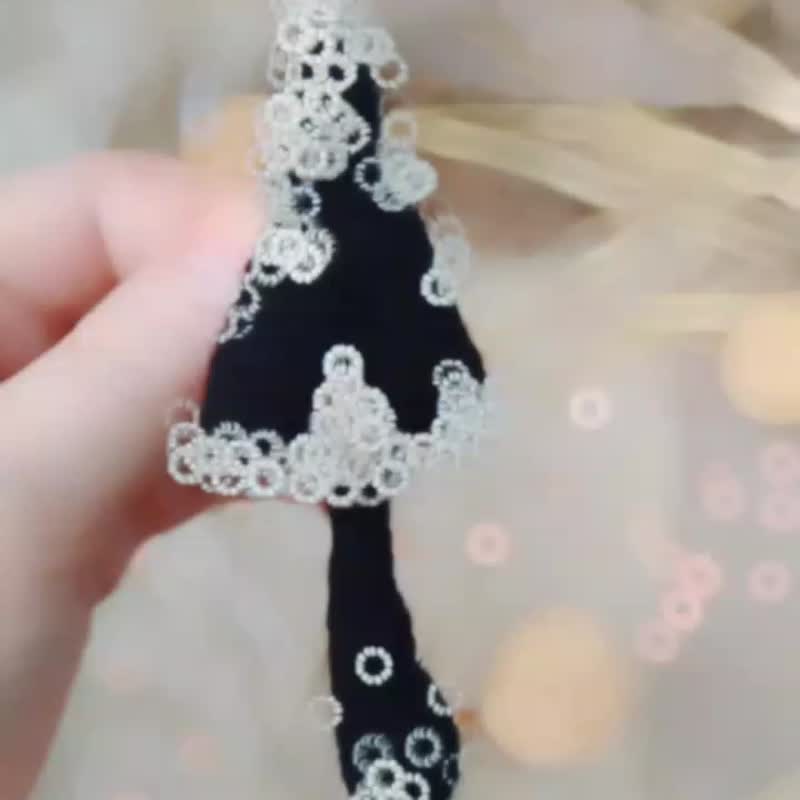 Handmade cotton brooch mushroom and beads decor/black pins/ BOHO brooch gift - Brooches - Other Materials Black