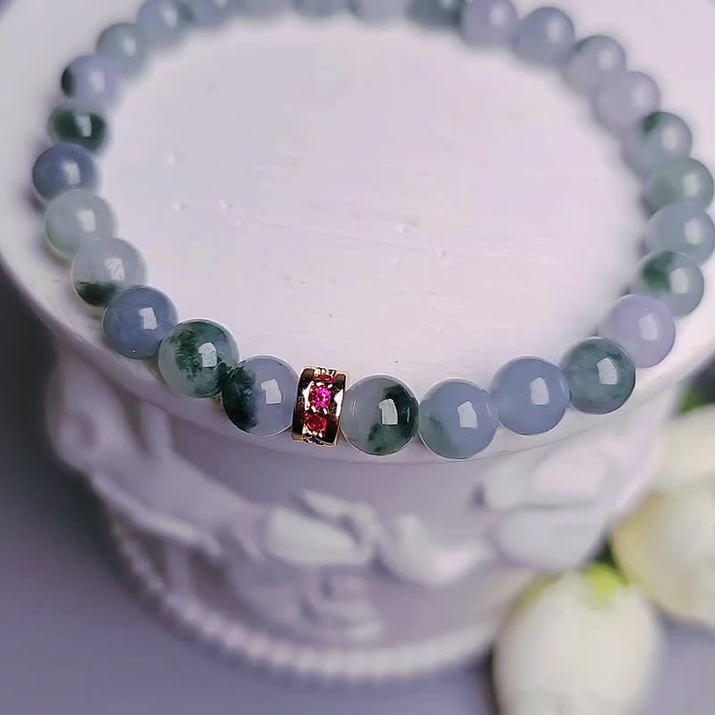 Lucky and noble people|Bingjiao purple floating flowers|Myanmar A-quality jade beads bracelet - Bracelets - Jade 